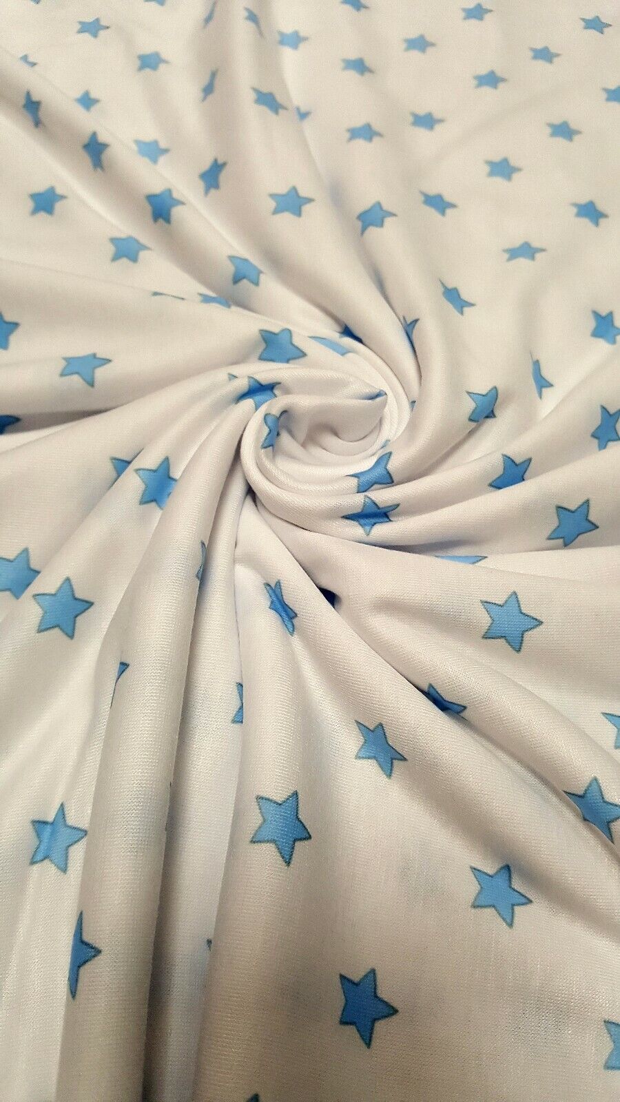 White Blue Star Print Spun Poly Stretch Fabric - T9 Fabrics