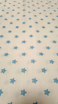 White Blue Star Print Spun Poly Stretch Fabric - T9 Fabrics