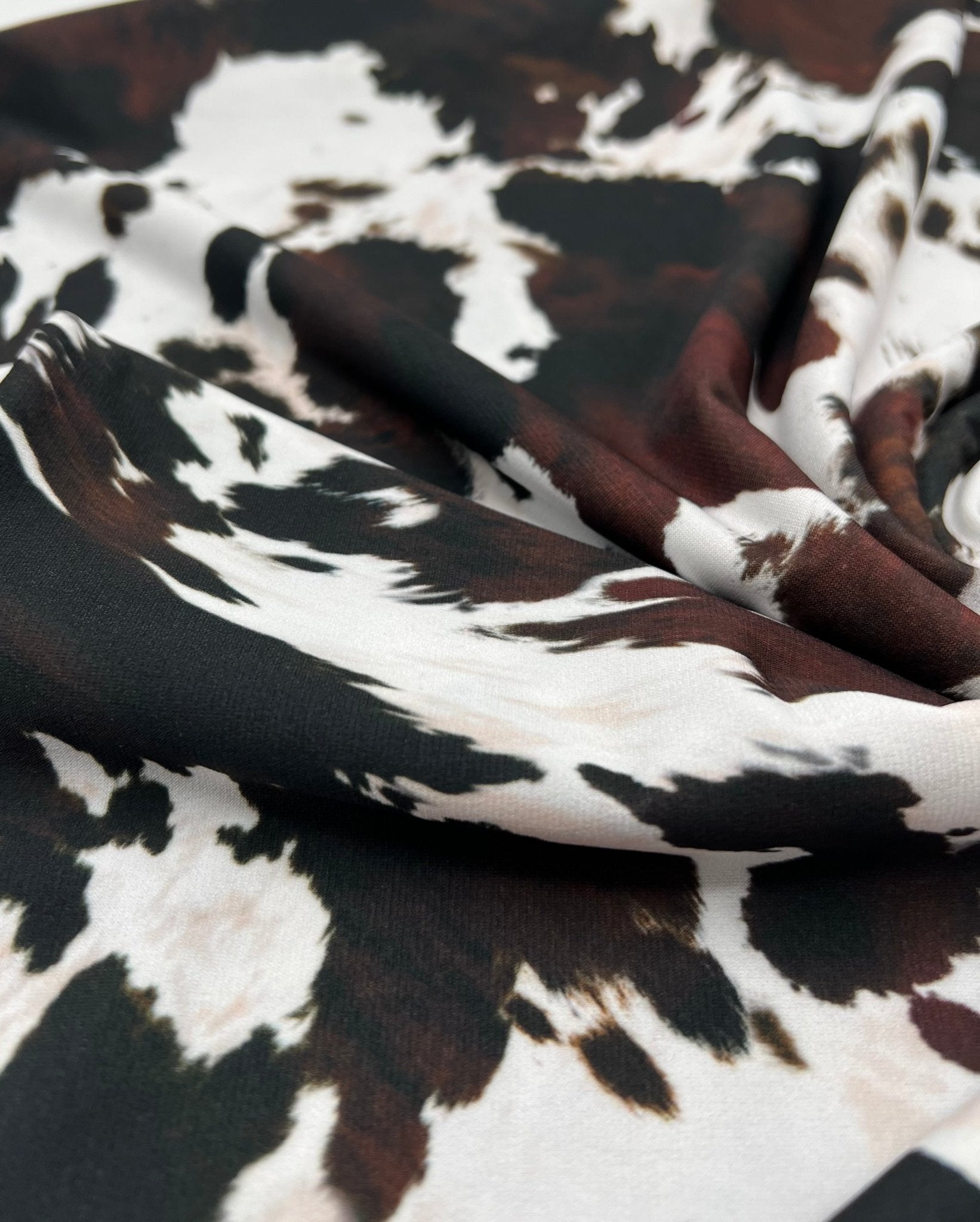 White Brown Cow Animal Print ITY Fabric 4 Way Stretch - T9 Fabrics