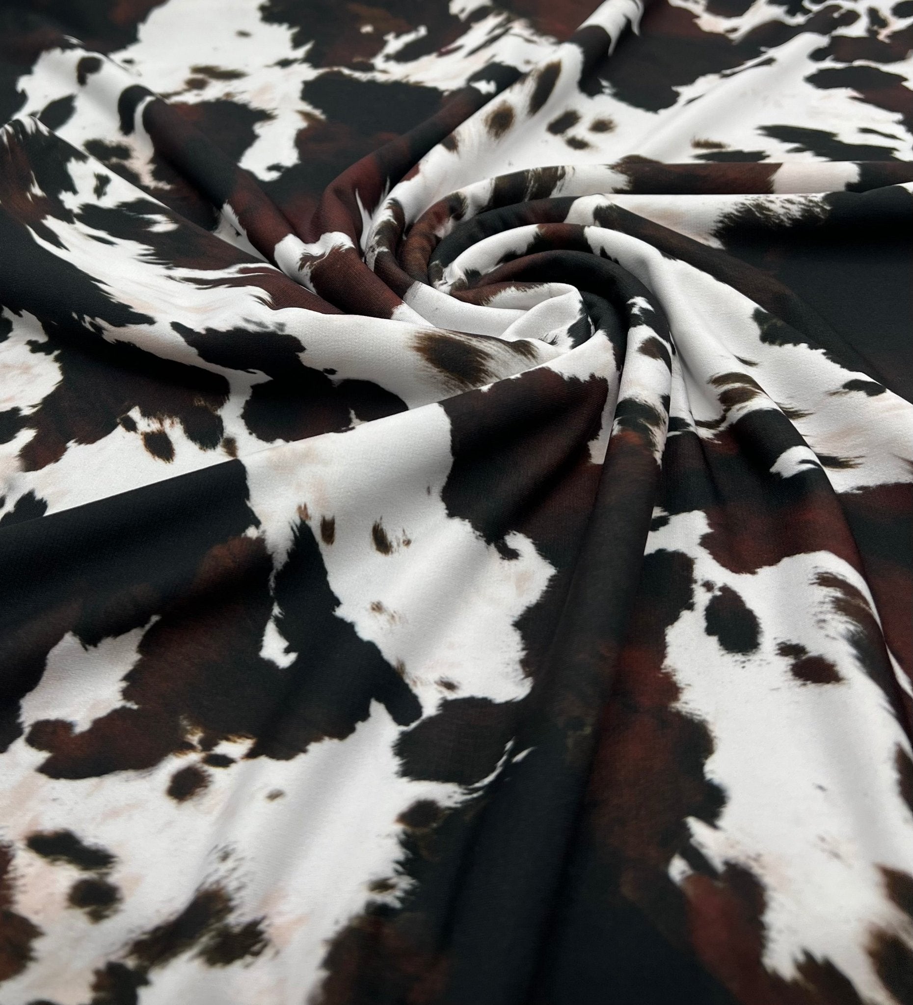White Brown Cow Animal Print ITY Fabric 4 Way Stretch - T9 Fabrics