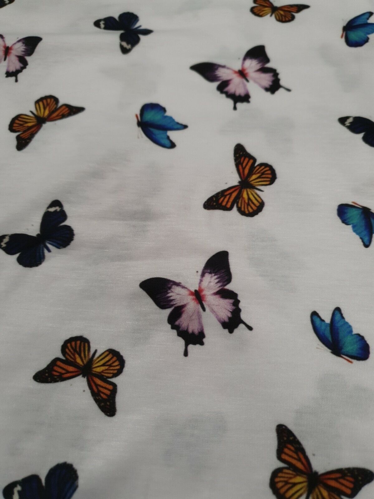 White Butterfly Print Spun Poly Stretch Fabric - T9 Fabrics