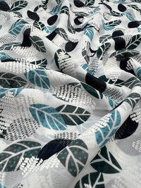 White Colorful Leaves Printed Chiffon Dress Fabric - T9 Fabrics