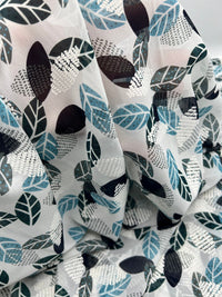 White Colorful Leaves Printed Chiffon Dress Fabric - T9 Fabrics