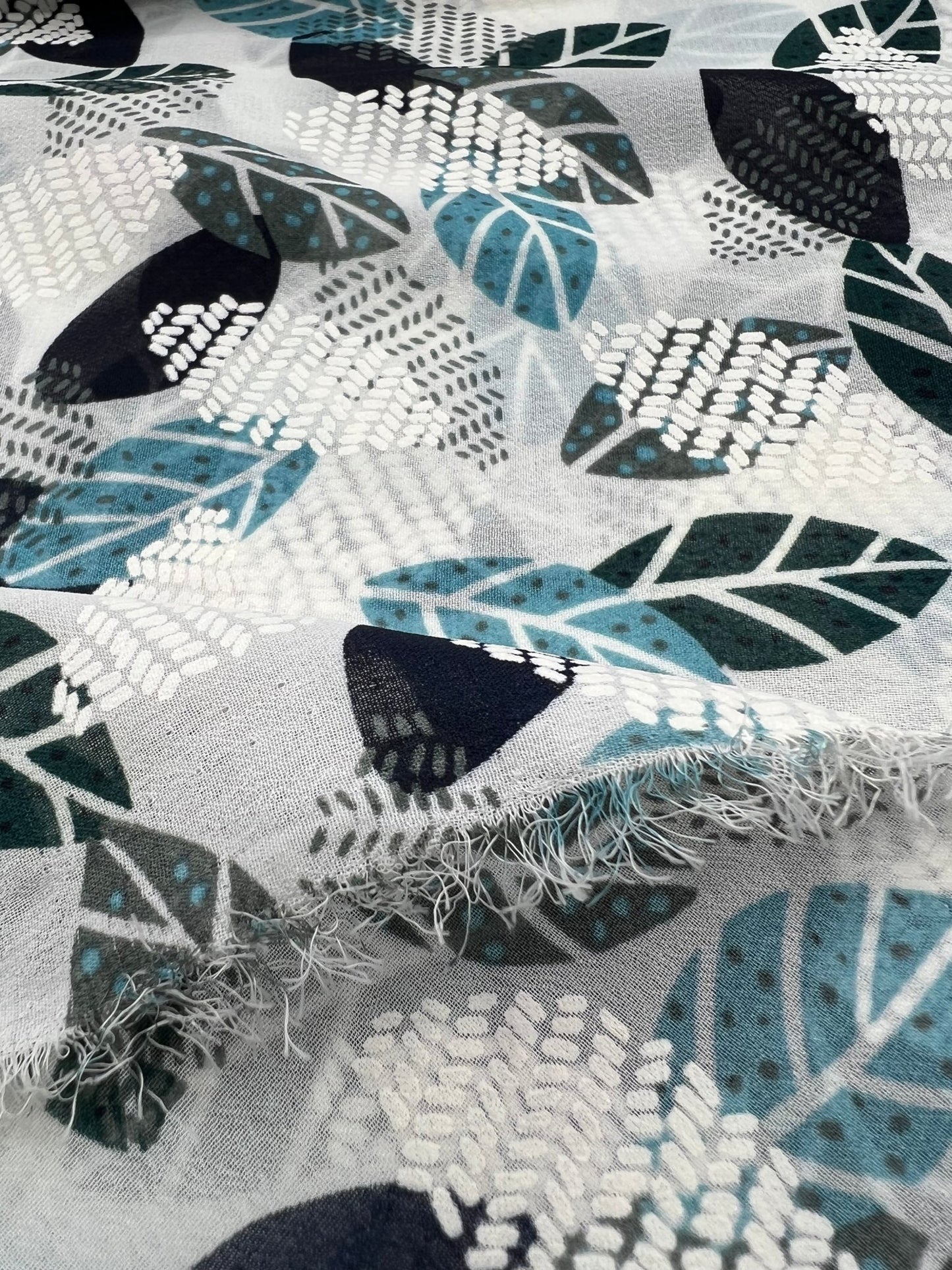 White Colorful Leaves Printed Chiffon Dress Fabric - T9 Fabrics