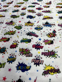 White Comic Print Liverpool Stretch Fabric - T9 Fabrics