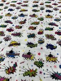 White Comic Print Liverpool Stretch Fabric - T9 Fabrics