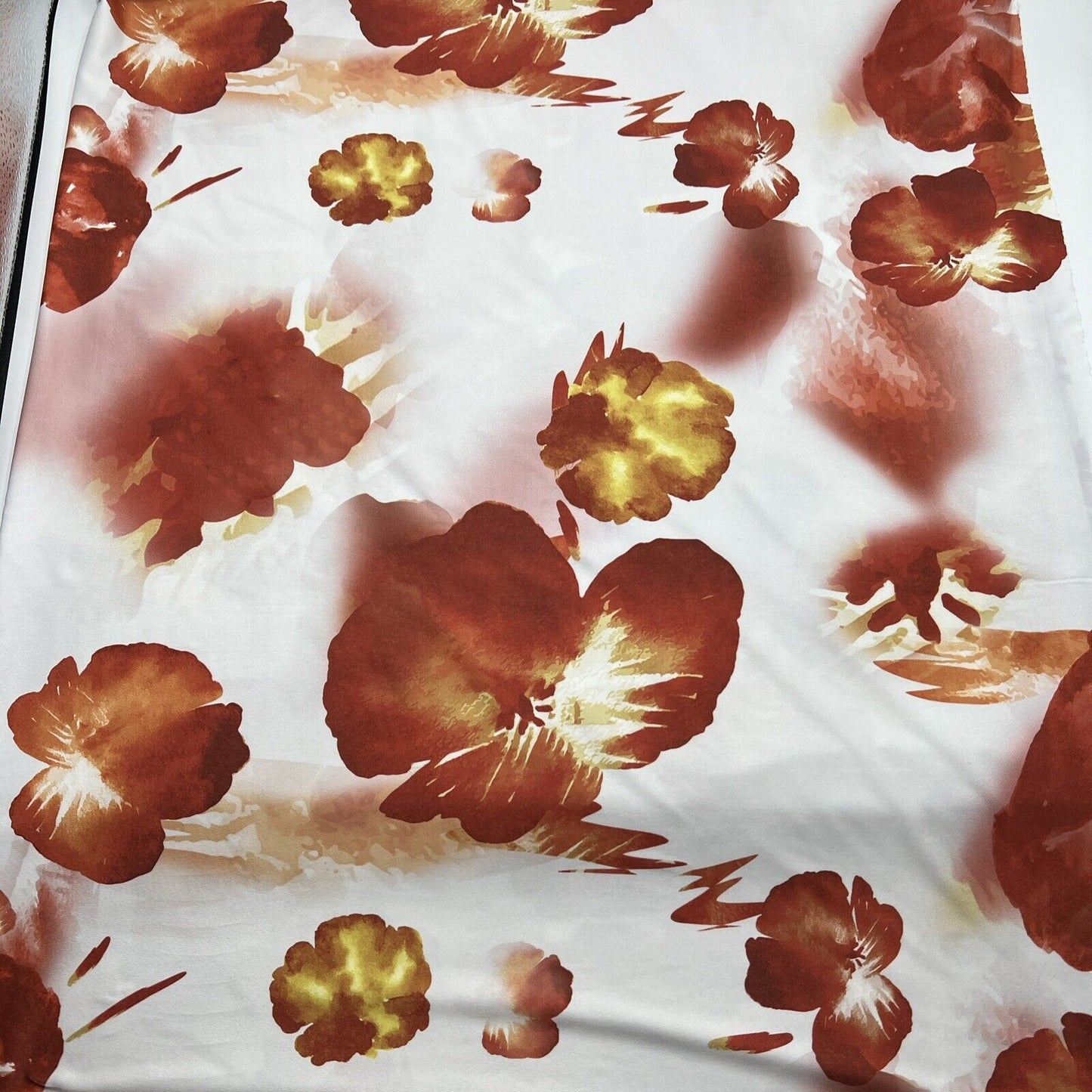 White Dark Red Floral Print Soft Touch Stretch Fabric - T9 Fabrics