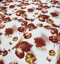 White Dark Red Floral Print Soft Touch Stretch Fabric - T9 Fabrics