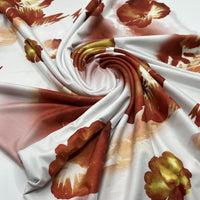 White Dark Red Floral Print Soft Touch Stretch Fabric - T9 Fabrics