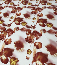 White Dark Red Floral Print Soft Touch Stretch Fabric - T9 Fabrics