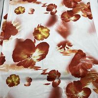 White Dark Red Floral Print Soft Touch Stretch Fabric - T9 Fabrics