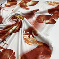 White Dark Red Floral Print Soft Touch Stretch Fabric - T9 Fabrics