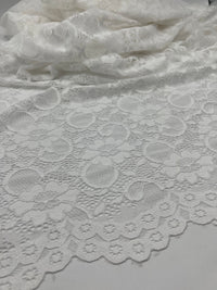 White Flower Scalloped Edge Floral Lace Fabric Stretch - T9 Fabrics