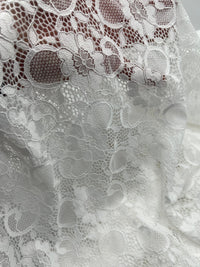 White Flower Scalloped Edge Floral Lace Fabric Stretch - T9 Fabrics