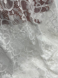White Flower Scalloped Edge Floral Lace Fabric Stretch - T9 Fabrics