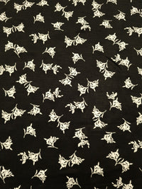 White Flower Small Print Black Viscose Elastane Fabric - T9 Fabrics