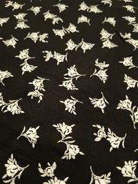 White Flower Small Print Black Viscose Elastane Fabric - T9 Fabrics