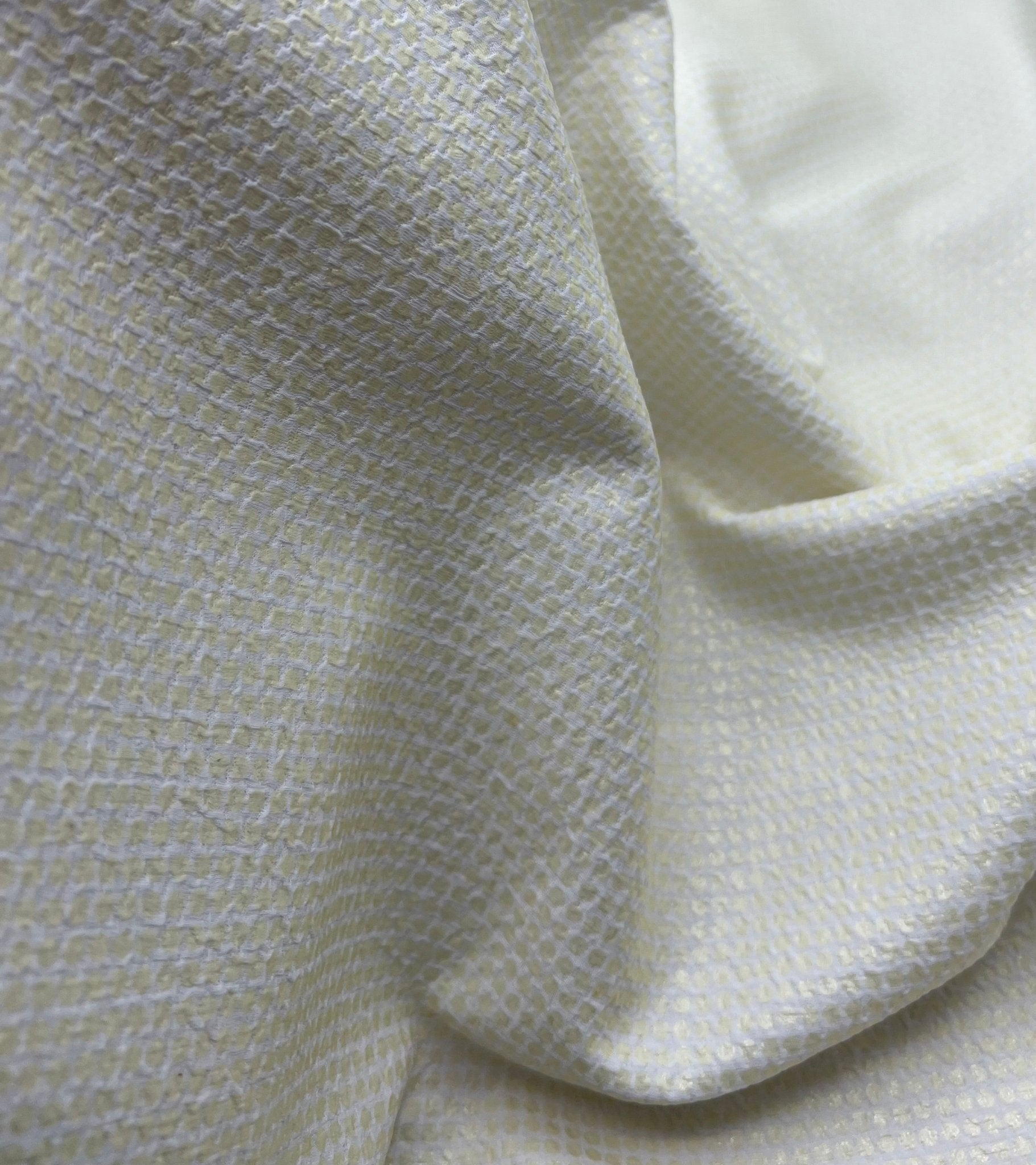 White Gold Shiny Square Liverpool Bullet Stretch Fabric - T9 Fabrics