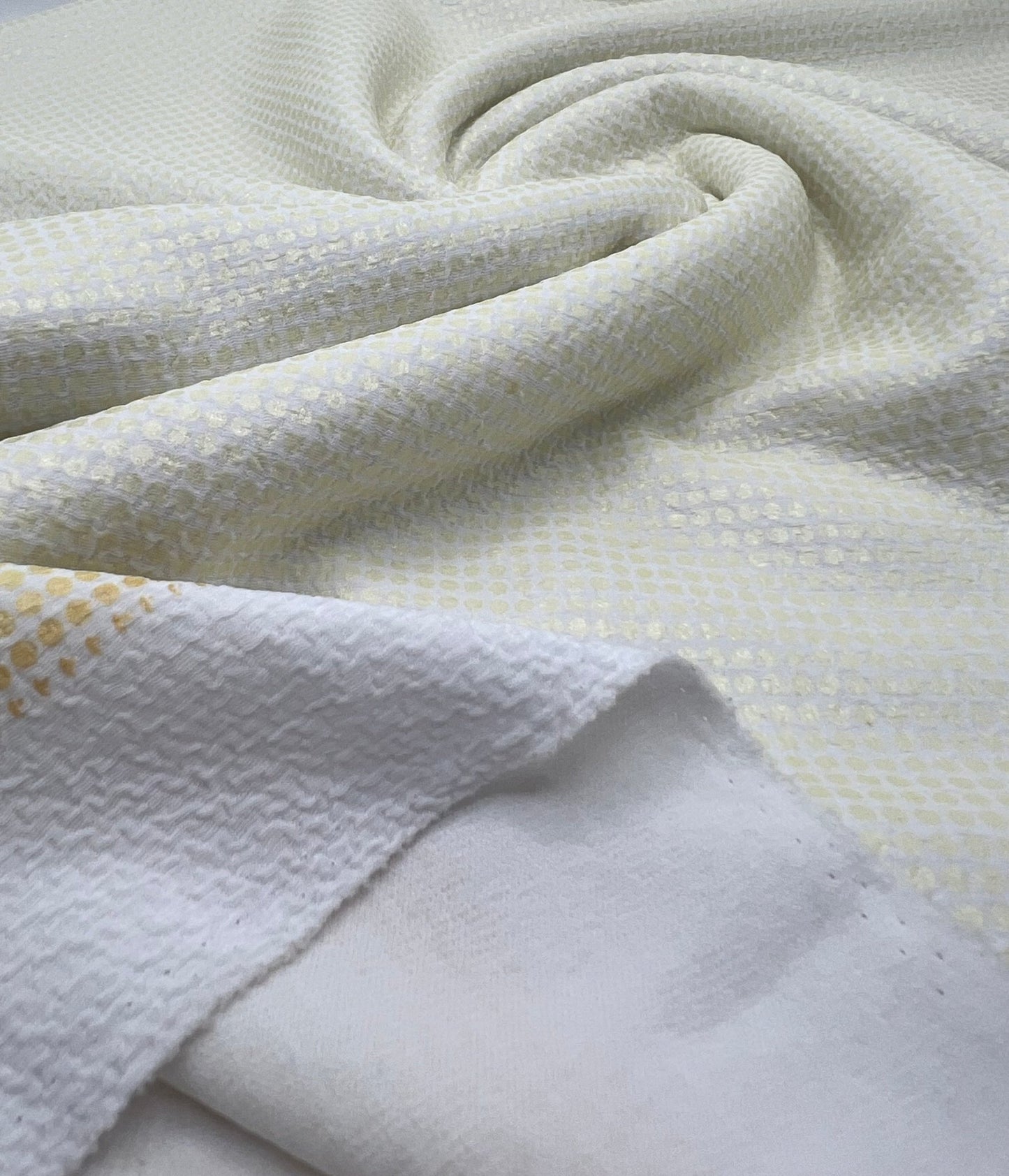 White Gold Shiny Square Liverpool Bullet Stretch Fabric - T9 Fabrics