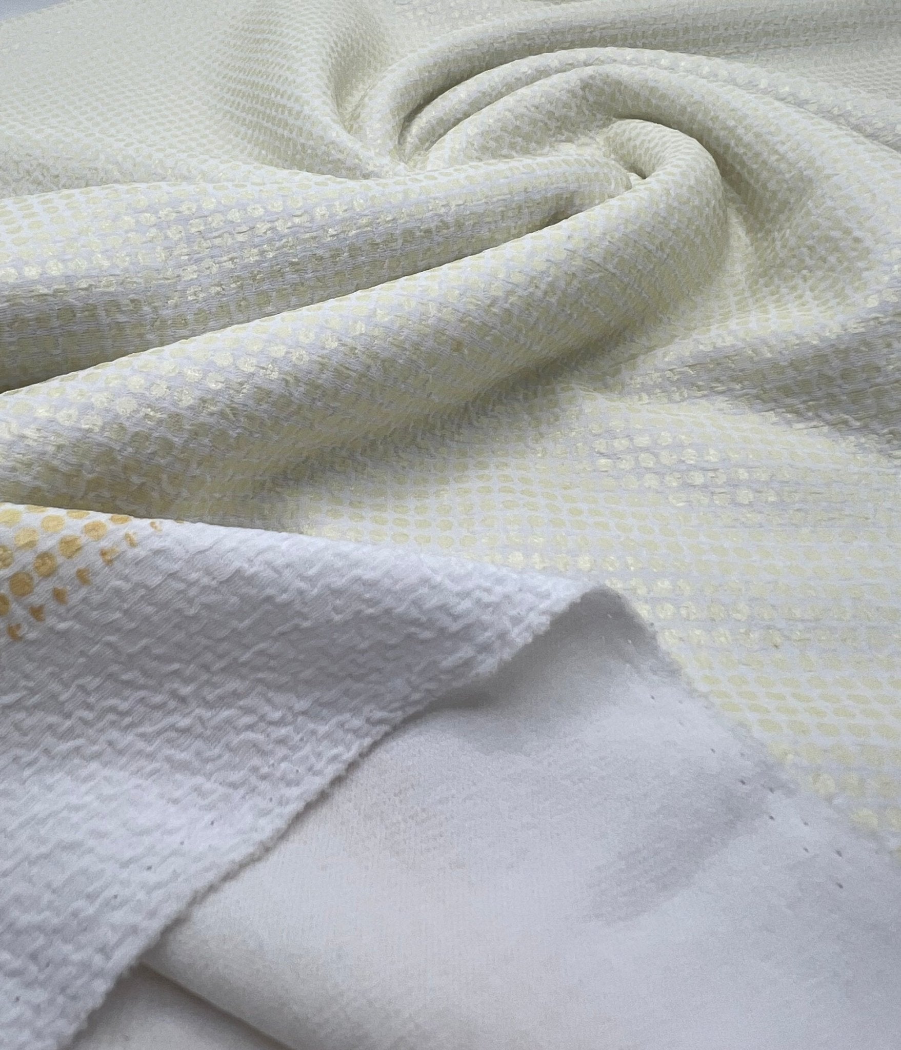 White Gold Shiny Square Liverpool Bullet Stretch Fabric - T9 Fabrics