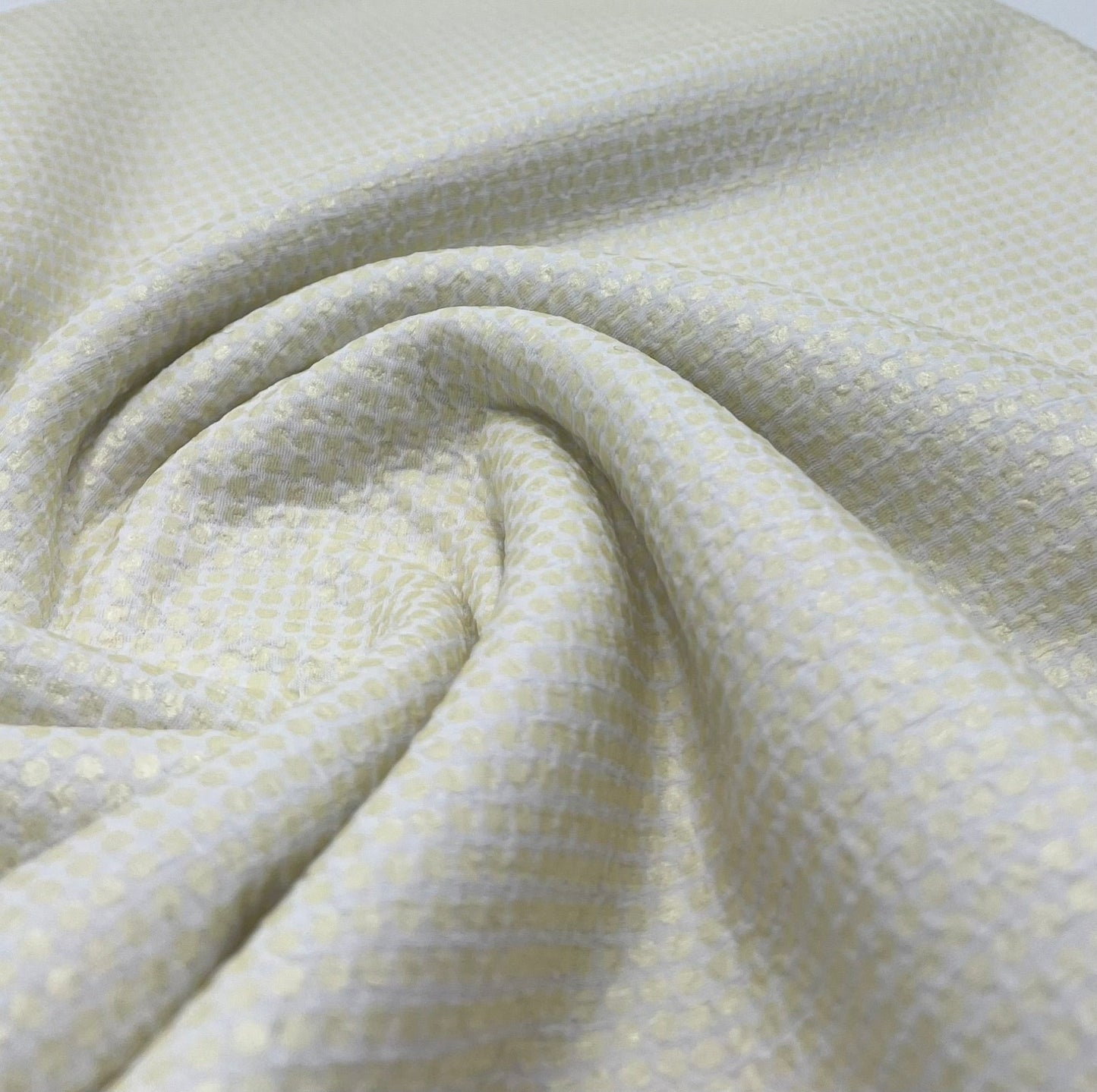 White Gold Shiny Square Liverpool Bullet Stretch Fabric - T9 Fabrics