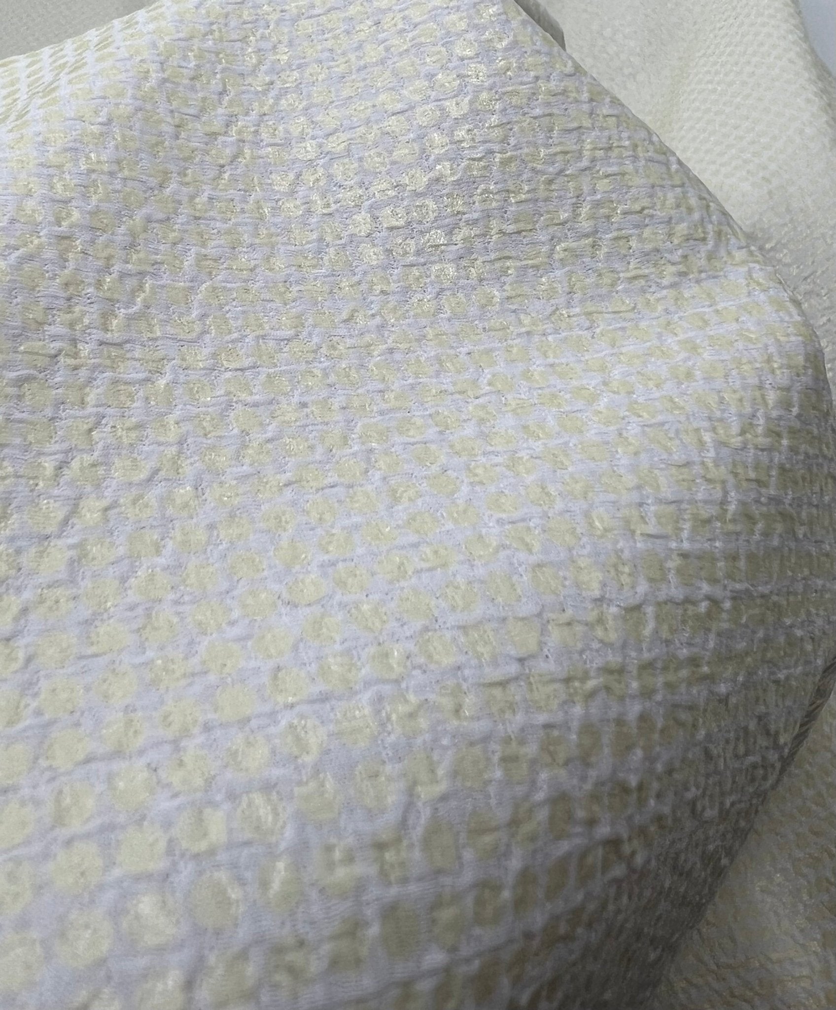 White Gold Shiny Square Liverpool Bullet Stretch Fabric - T9 Fabrics