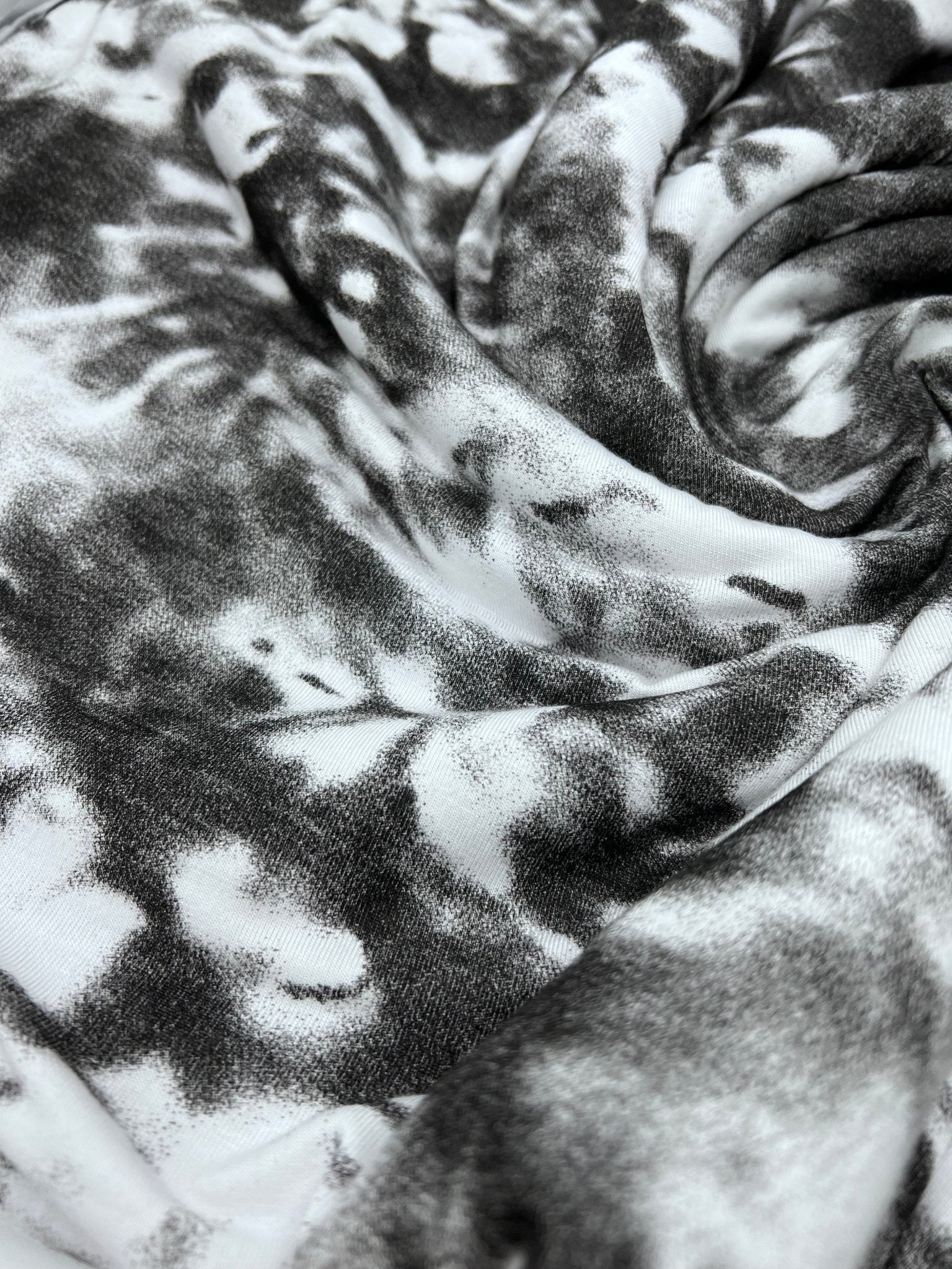 White Grey Black Tie Dye Print Viscose Elastane Fabric - T9 Fabrics