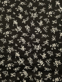 White & Grey Flower Print Black Viscose Elastane Fabric - T9 Fabrics