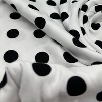 White Large Polka Print Viscose Elastane Fabric - T9 Fabrics