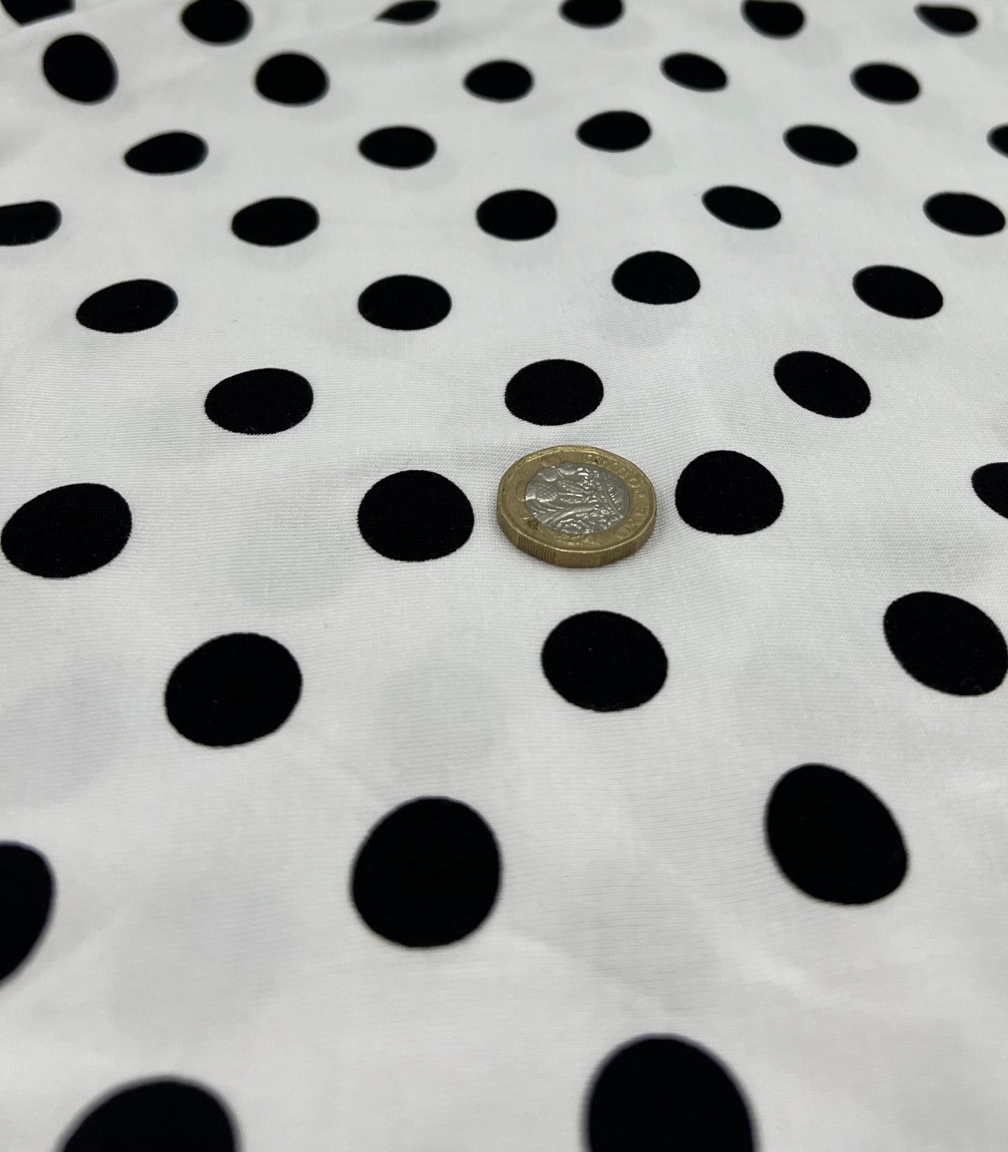 White Large Polka Print Viscose Elastane Fabric - T9 Fabrics