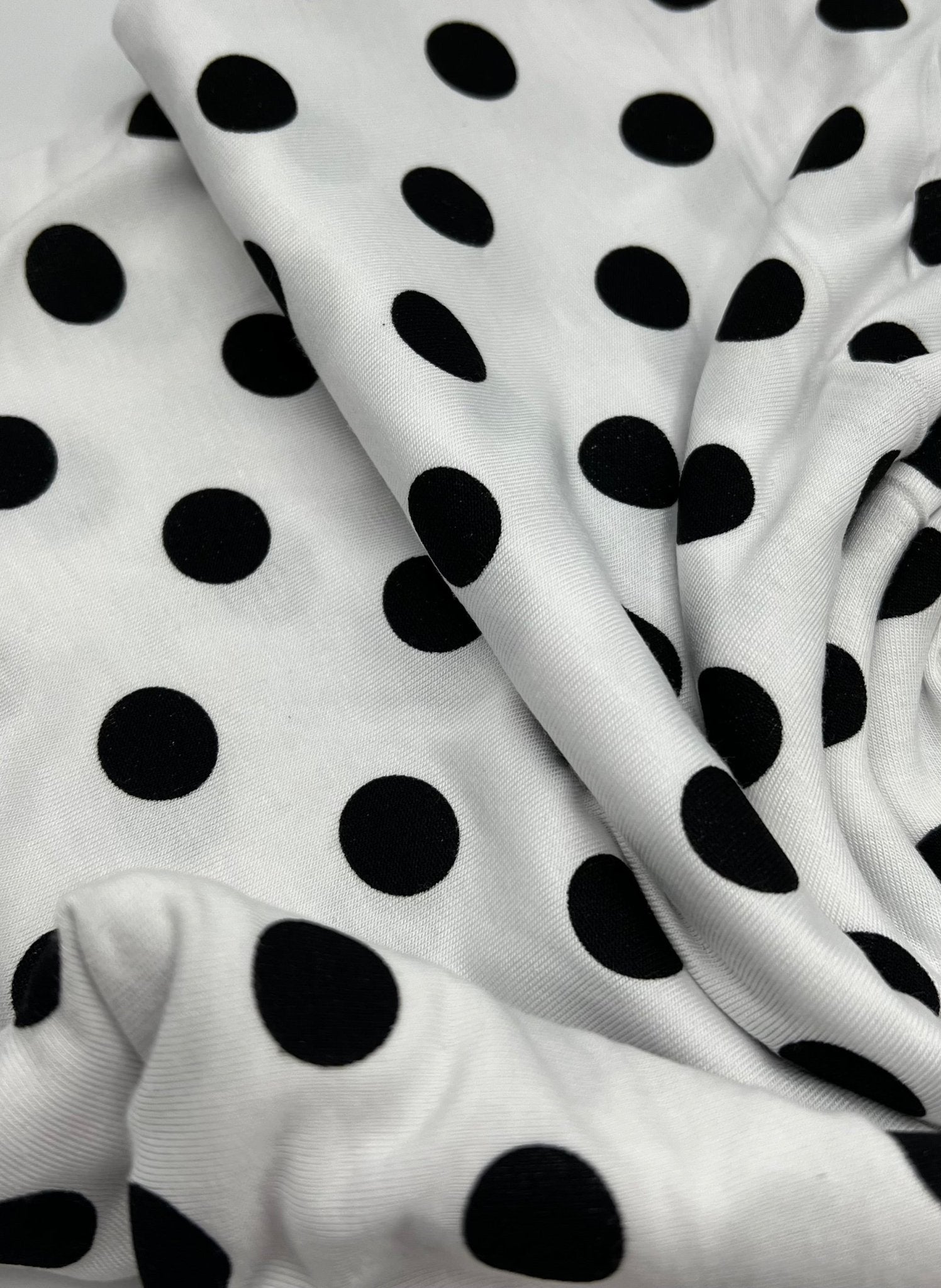 White Large Polka Print Viscose Elastane Fabric - T9 Fabrics