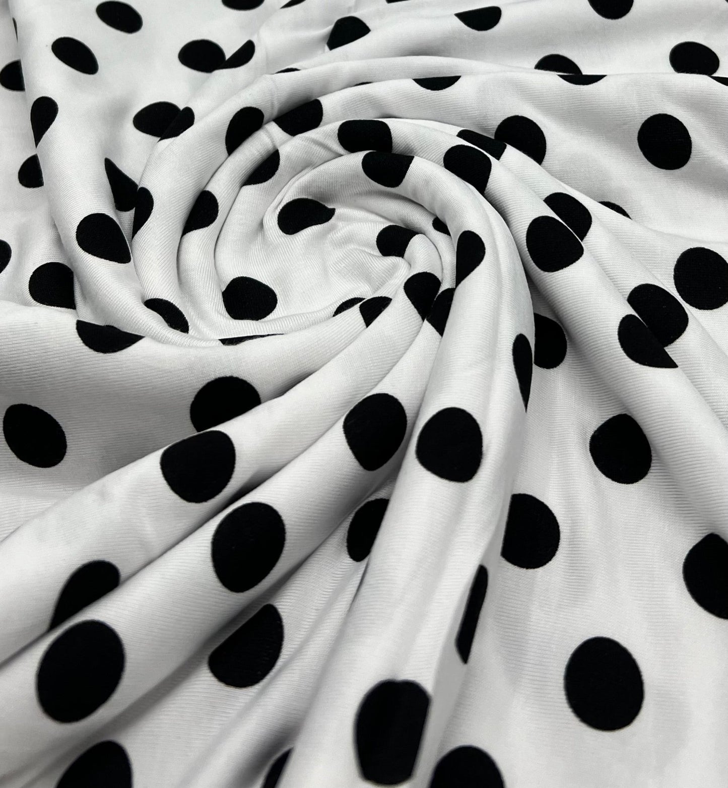 White Large Polka Print Viscose Elastane Fabric - T9 Fabrics