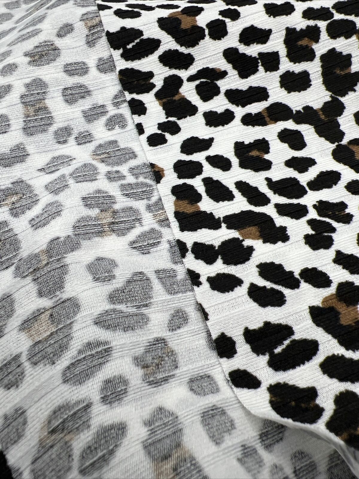 White Leopard Print 8x4 Wide Rib Stretch Fabric - T9 Fabrics