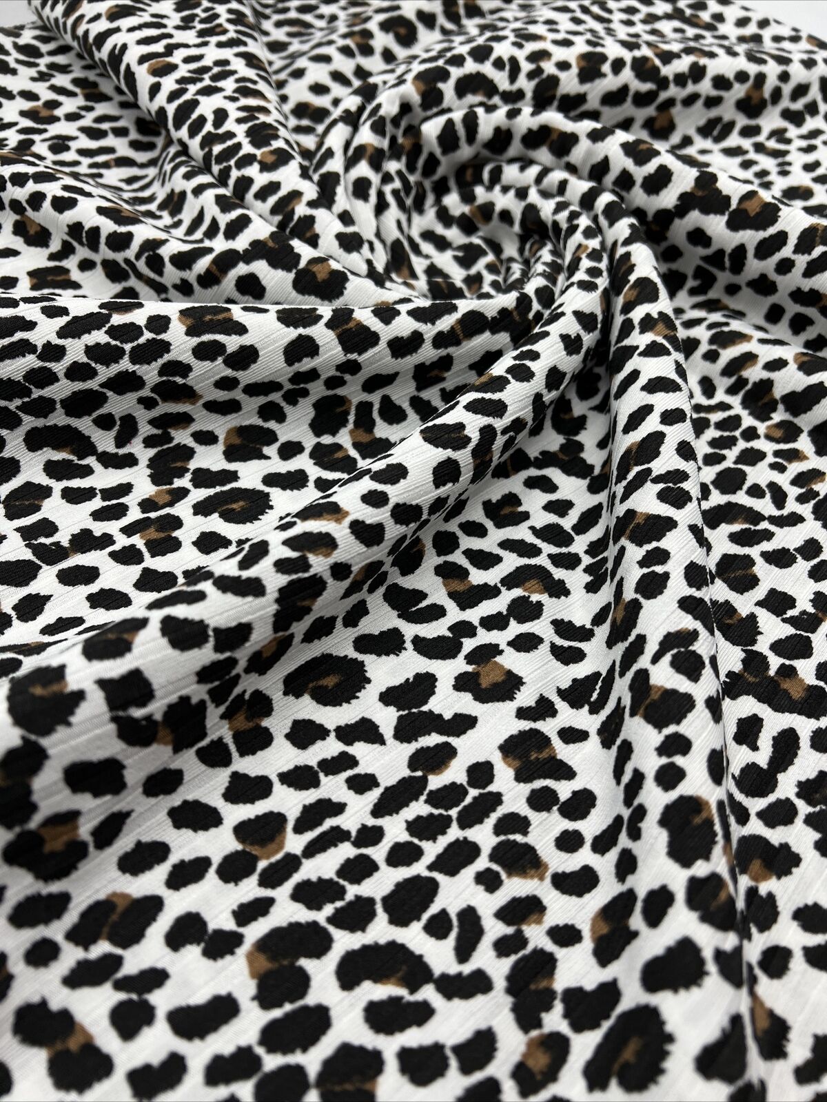 White Leopard Print 8x4 Wide Rib Stretch Fabric - T9 Fabrics