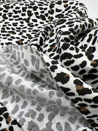 White Leopard Print 8x4 Wide Rib Stretch Fabric - T9 Fabrics