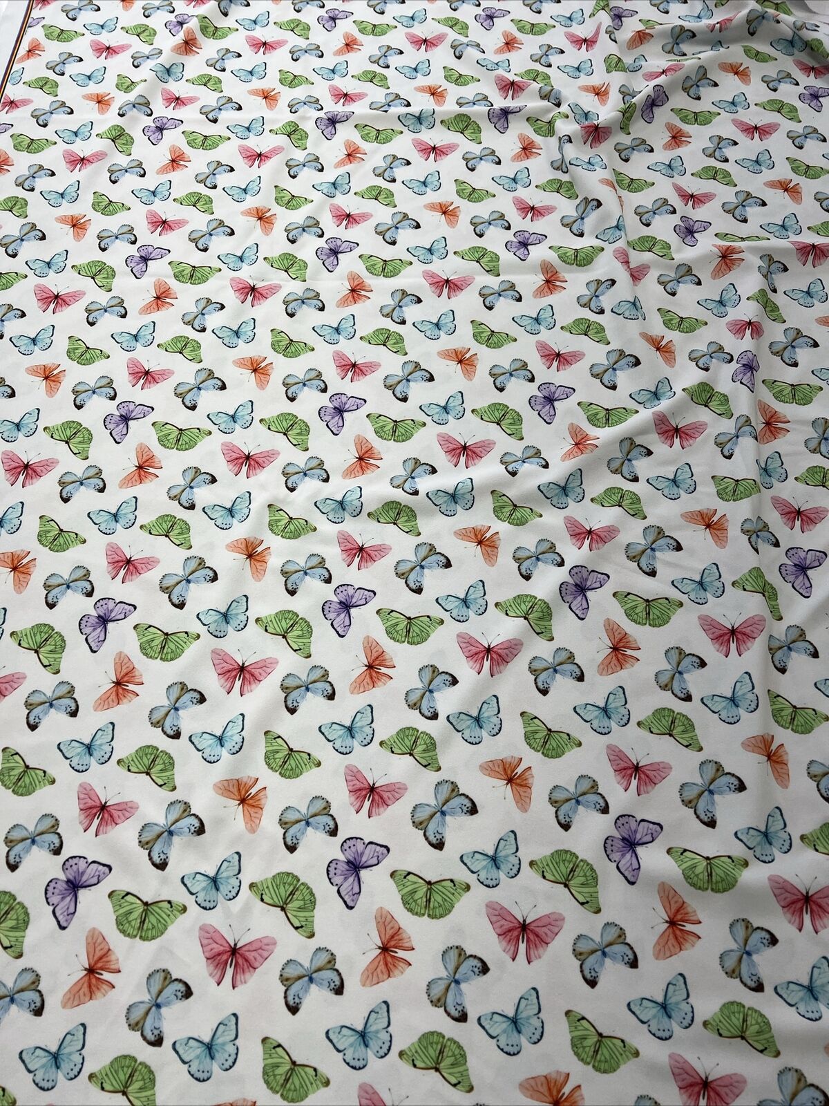 White Multi Butterfly Printed Scuba Crepe Jersey Fabric 4 Way Stretch - T9 Fabrics