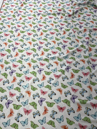 White Multi Butterfly Printed Scuba Crepe Jersey Fabric 4 Way Stretch - T9 Fabrics