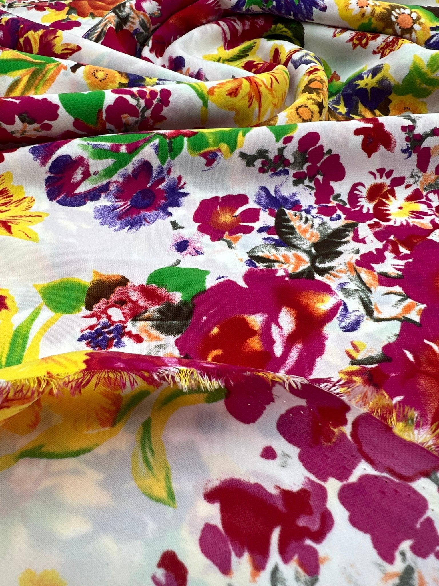White Multi Colour Floral Non Stretch Woven Fabric - T9 Fabrics