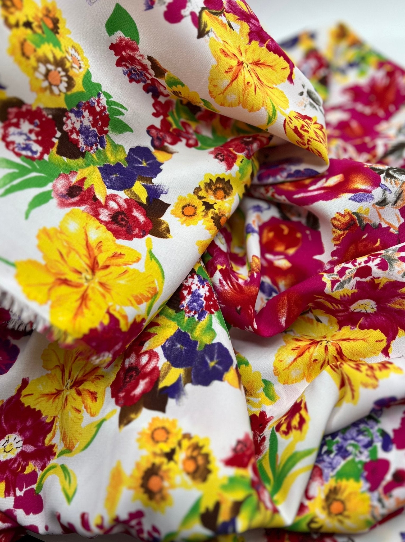 White Multi Colour Floral Non Stretch Woven Fabric - T9 Fabrics
