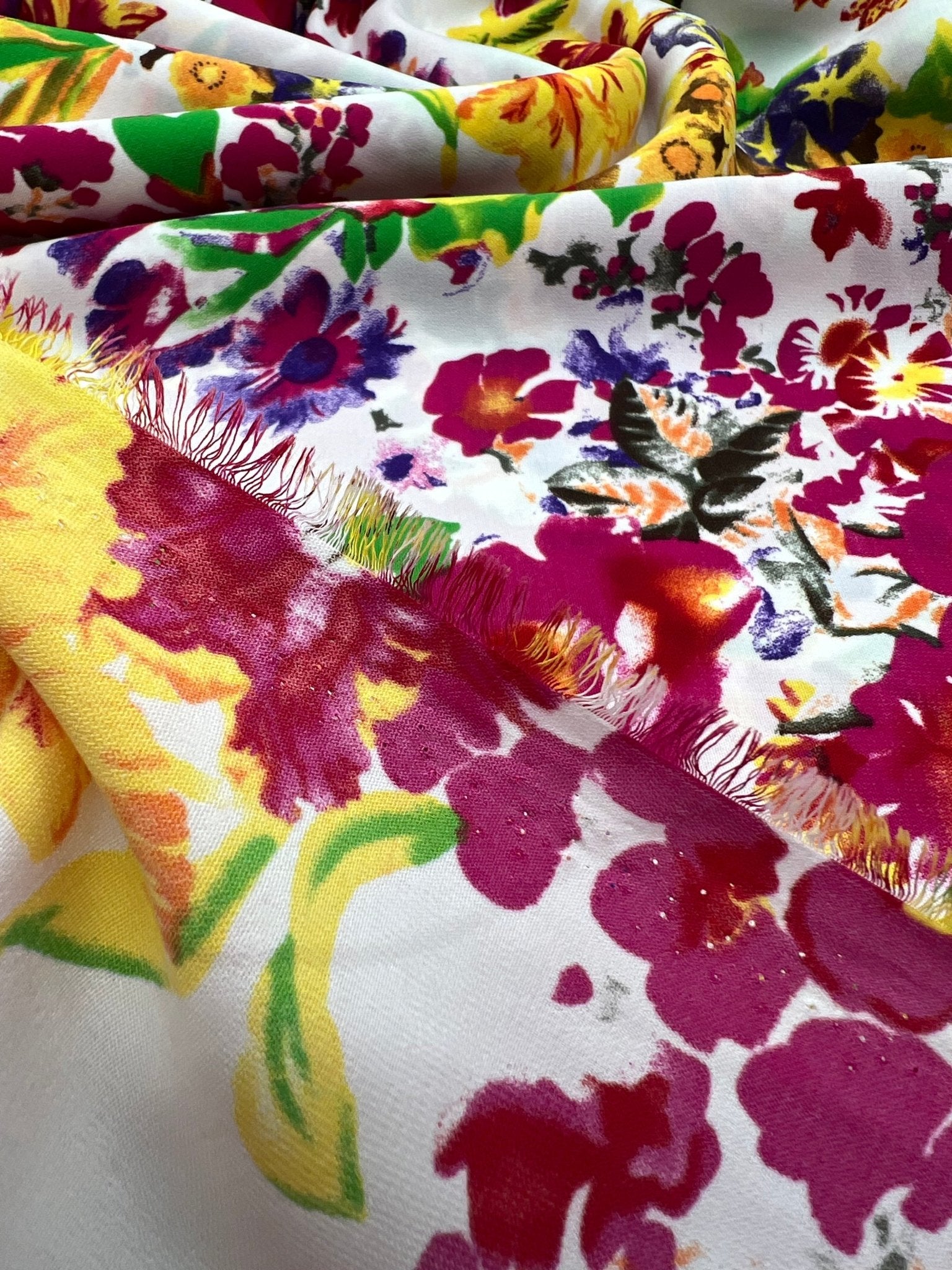 White Multi Colour Floral Non Stretch Woven Fabric - T9 Fabrics
