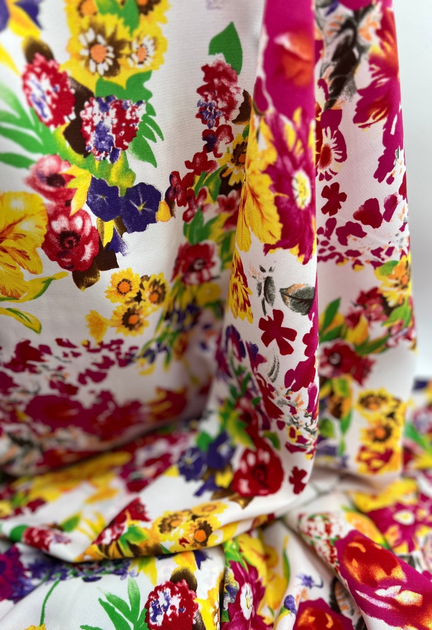 White Multi Colour Floral Non Stretch Woven Fabric - T9 Fabrics