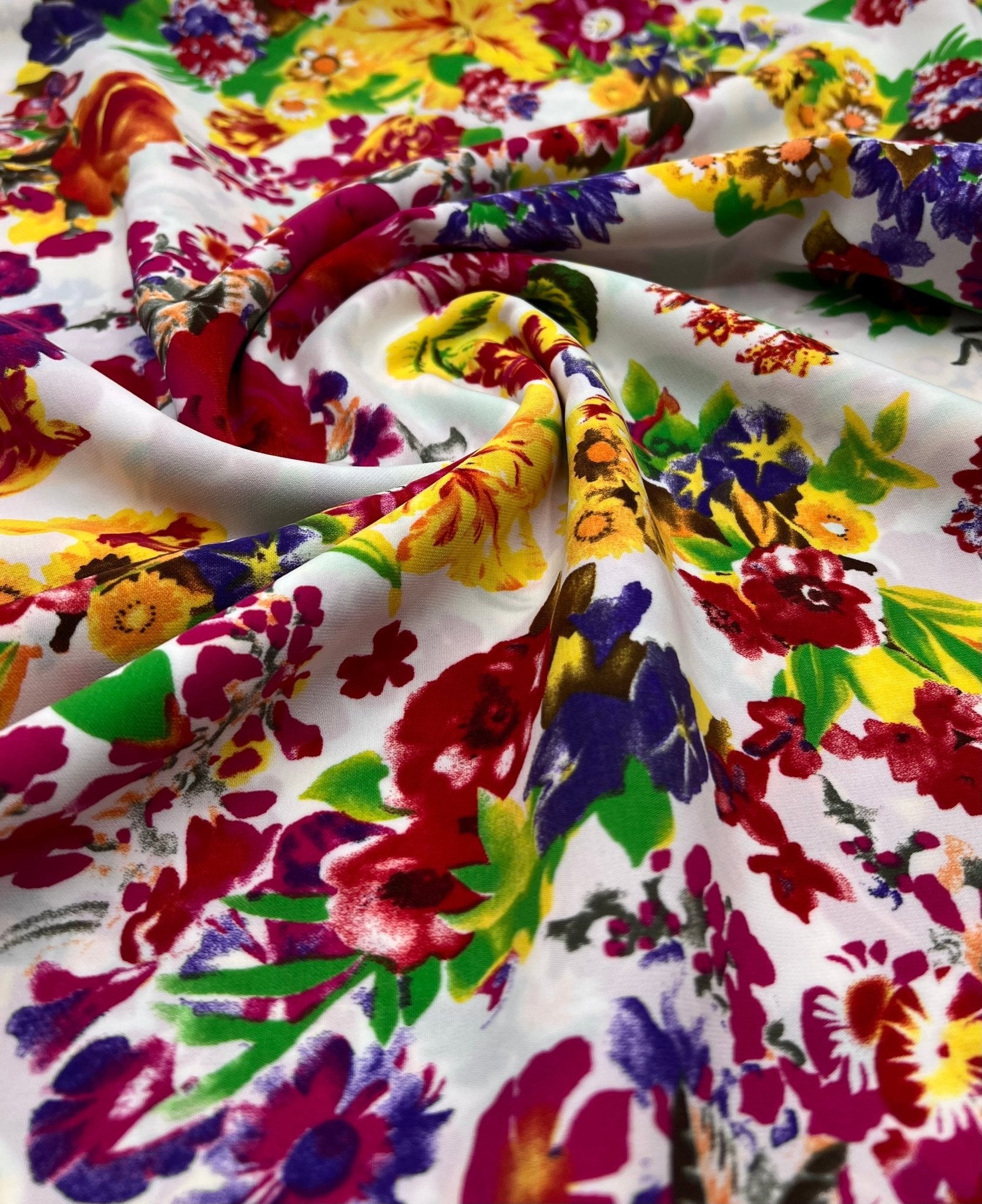 White Multi Colour Floral Non Stretch Woven Fabric - T9 Fabrics