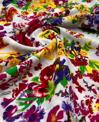 White Multi Colour Floral Non Stretch Woven Fabric - T9 Fabrics