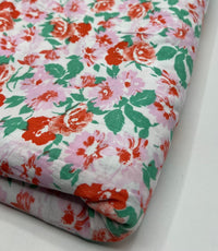 White Multi Floral Print Viscose Elastane 2 Way Stretch Fabric - T9 Fabrics