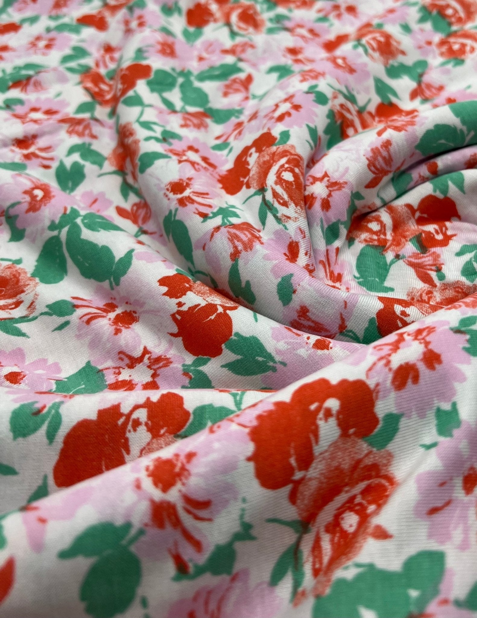 White Multi Floral Print Viscose Elastane 2 Way Stretch Fabric - T9 Fabrics