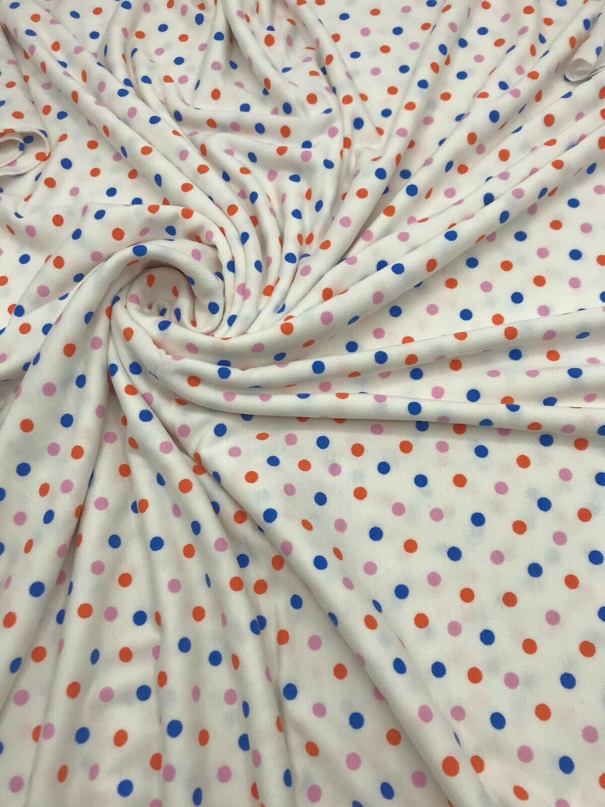 White Multi Polka Dot Viscose Elastane Fabric - T9 Fabrics