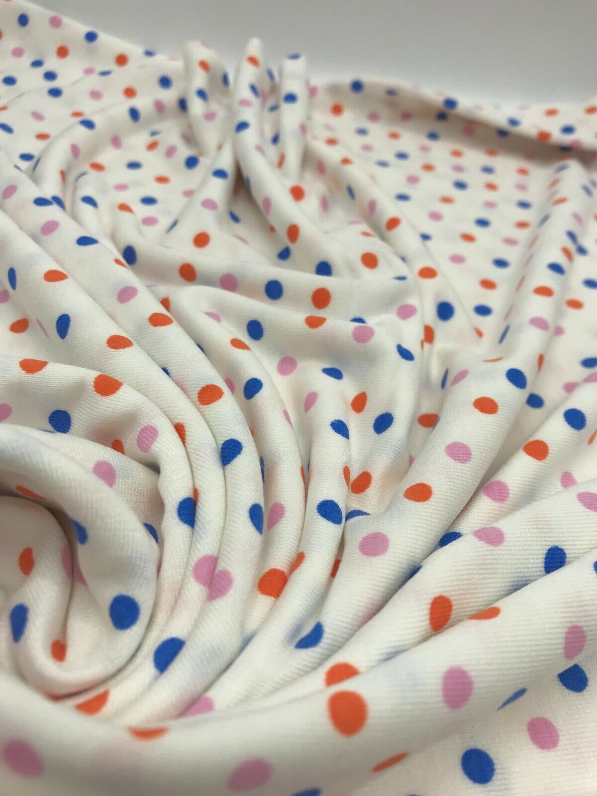 White Multi Polka Dot Viscose Elastane Fabric - T9 Fabrics