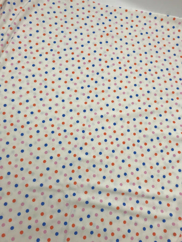 White Multi Polka Dot Viscose Elastane Fabric - T9 Fabrics