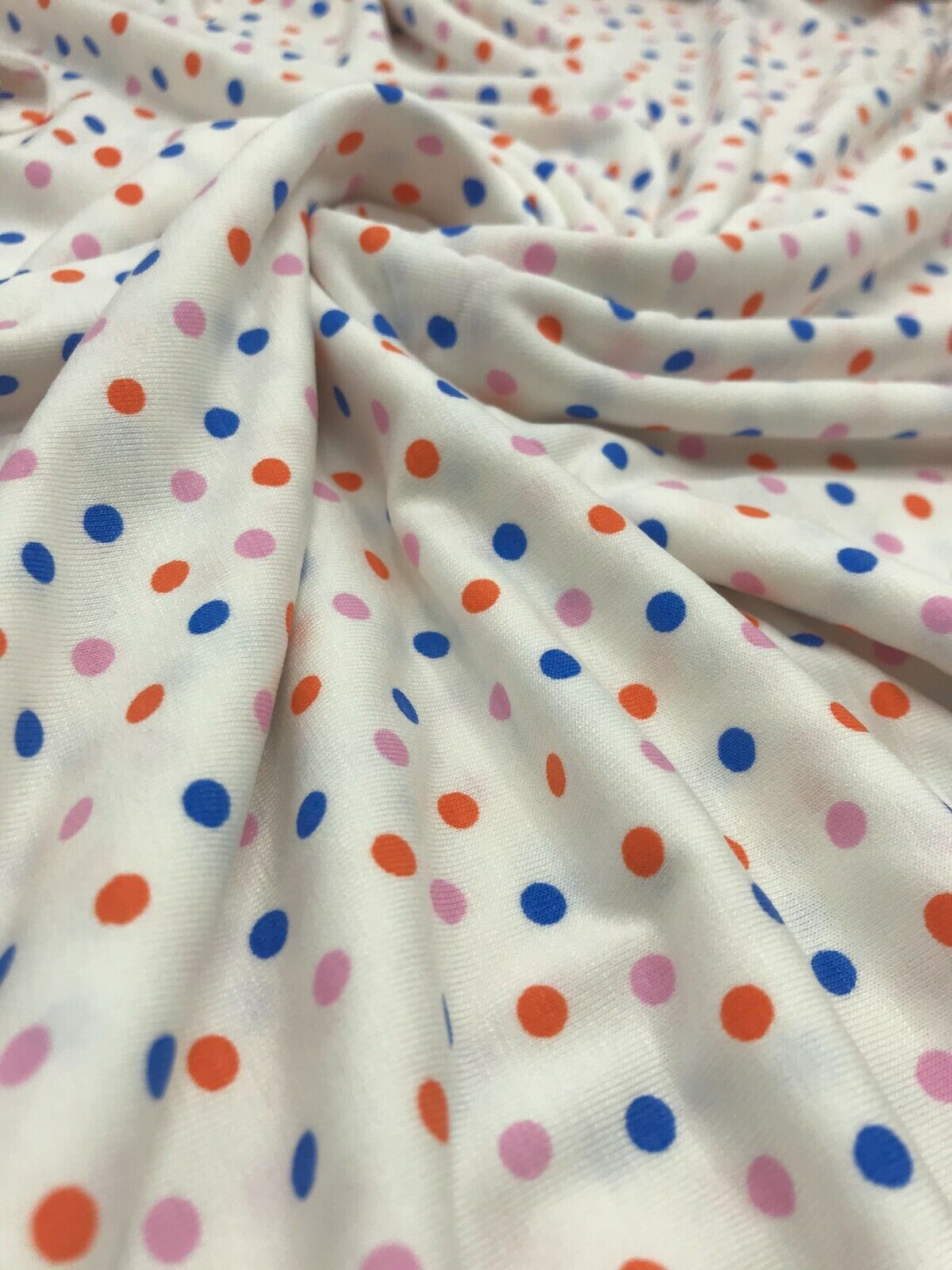 White Multi Polka Dot Viscose Elastane Fabric - T9 Fabrics