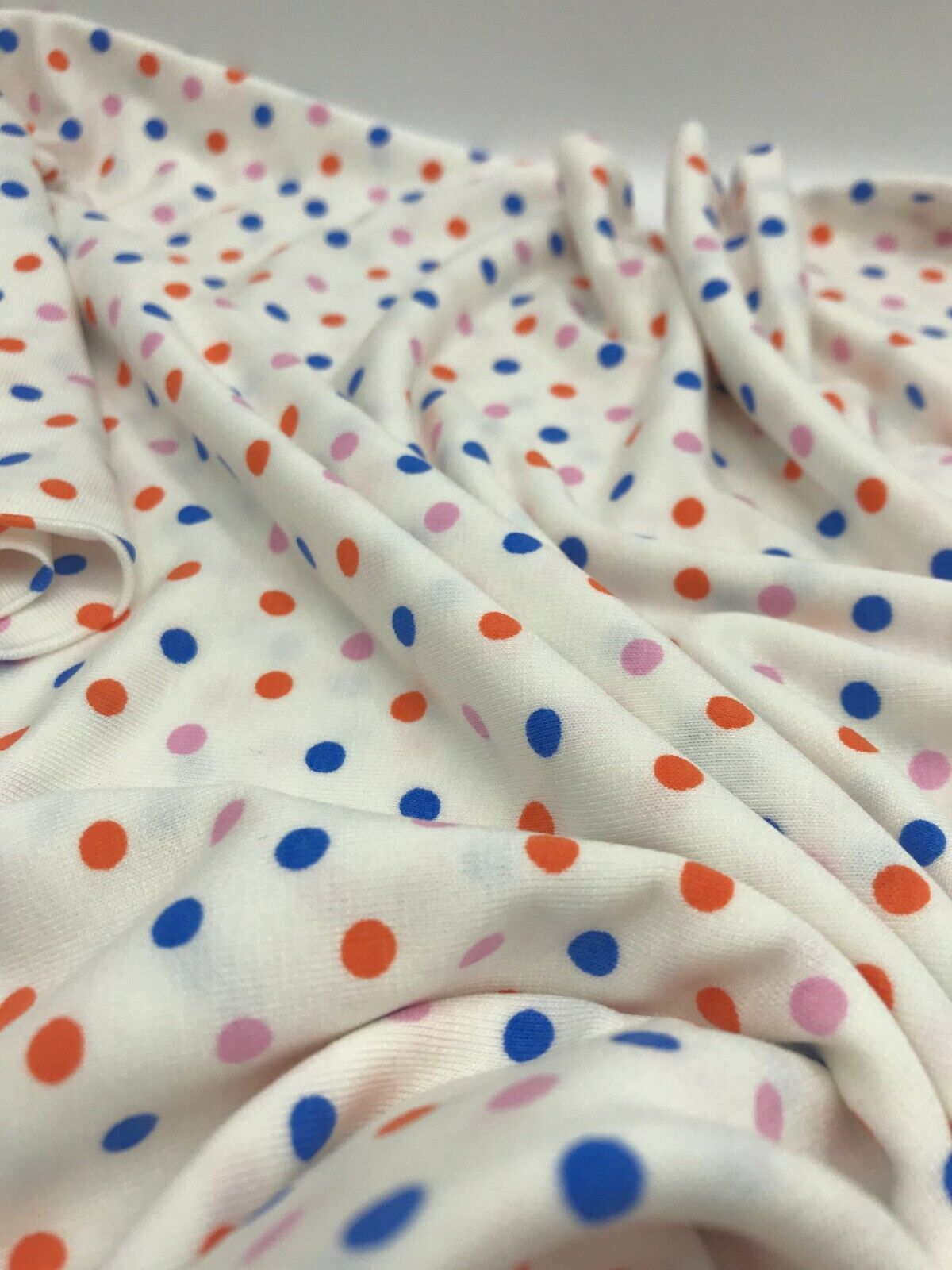 White Multi Polka Dot Viscose Elastane Fabric - T9 Fabrics